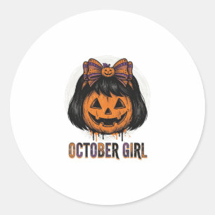 Pegatina Redonda Chica de Octubre Diseño de Vector de Calabaza de H