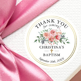 Pegatina Redonda Chica de oro floral Christening Baptism Gracias