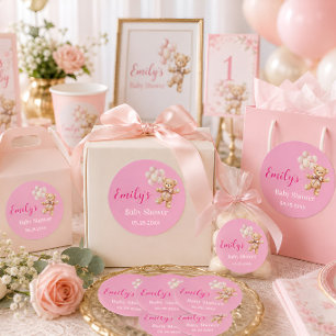 Pegatina Redonda Chica de osito de peluche Baby Shower