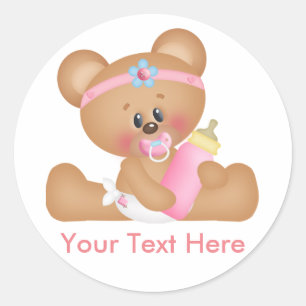 Pegatina Redonda Chica de oso de bebé con Personalizado Texto