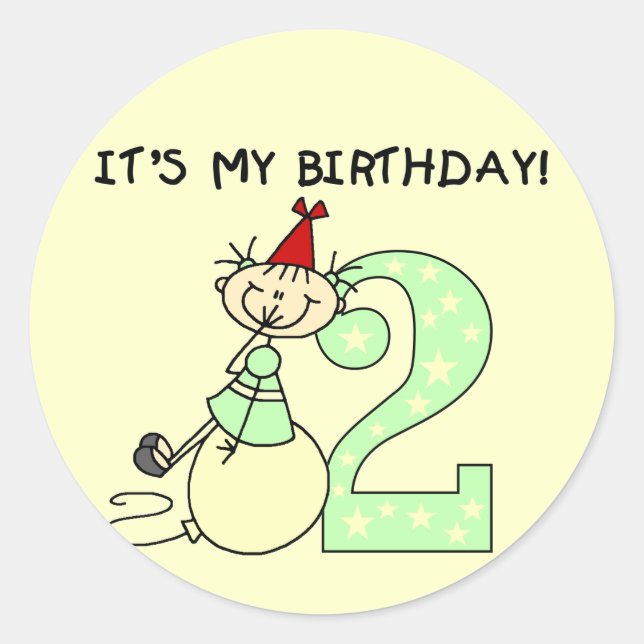 Pegatina Redonda Chica de palo camisetas de cumpleaños y regalos (Anverso)