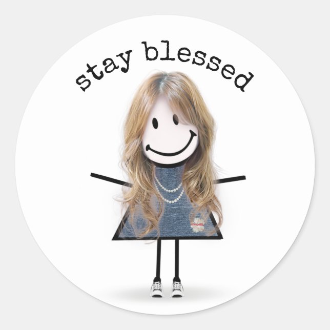 Pegatina Redonda Chica de palo rubio en zapatillas (Anverso)