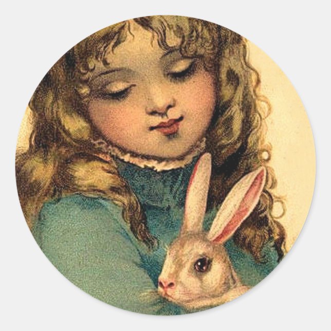 Pegatina Redonda Chica de Pascua con conejo conejo conejo (Anverso)