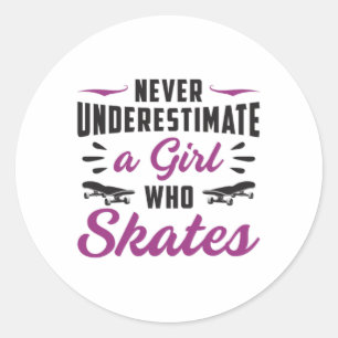 Pegatina Redonda Chica de patinaje Chicas Patinaje sobre patinaje s