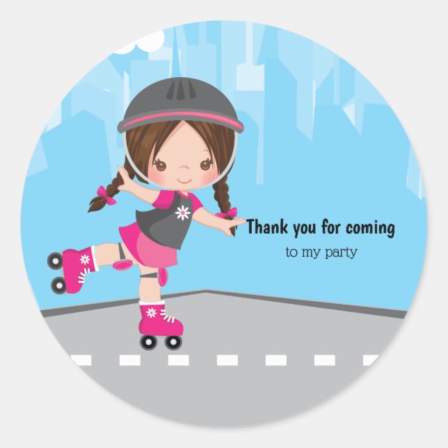 Pegatina Redonda Chica de patinaje sobre ruedas (Anverso)