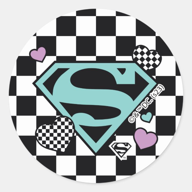 Pegatina Redonda Chica de patinaje Supergirl Hearts S-Shield (Anverso)
