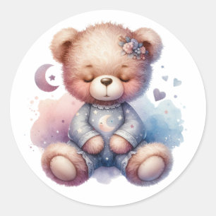 Pegatina Redonda chica de peluche somnoliento