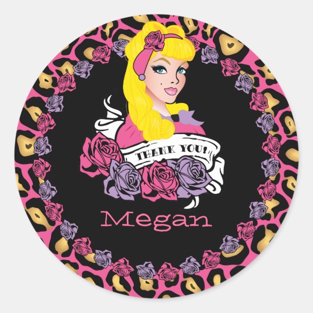 Pegatina Redonda Chica de Pin-up, Rock-a-Billy, Gracias Pegatinas (Anverso)