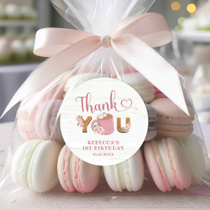 Pegatina Redonda Chica de Pink S'more Primer cumpleaños Gracias Peg