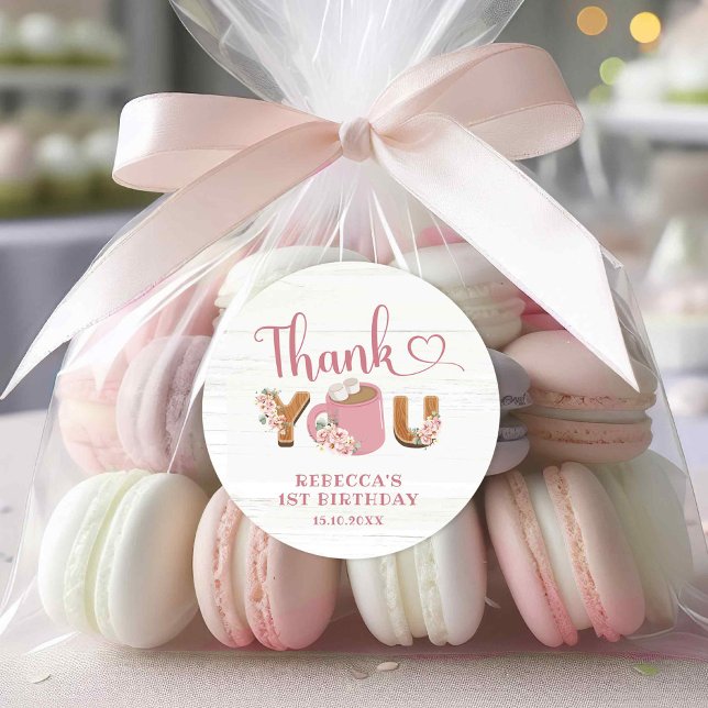 Pegatina Redonda Chica de Pink S'more Primer cumpleaños Gracias Peg (Subido por el creador)