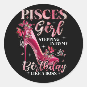 Pegatina Redonda Chica De Pisces Entrando A Mi Cumpleaños Como Jefe