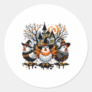 Pegatina Redonda Chica de Pollos Agricultores de Halloween