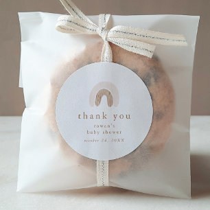 Pegatina Redonda CHICA de ROWAN Pink Boho Rainbow Baby Shower Graci