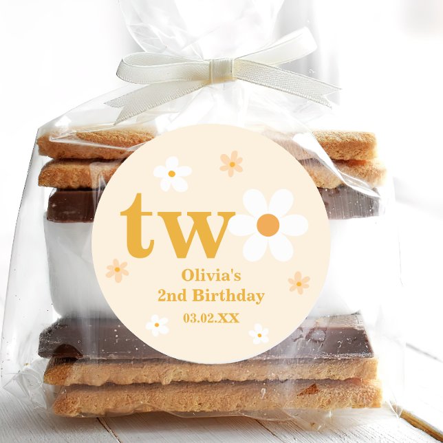 Pegatina Redonda Chica De Segundo Cumpleaños Amarillo Y Blanco (Subido por el creador)