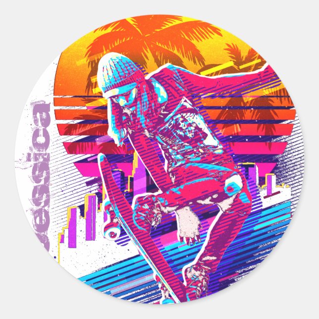 Pegatina Redonda Chica de Skateboarding (Anverso)