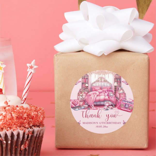 Pegatina Redonda Chica de Sleepover Cumpleaños Personalizado Gracia (Fiesta)