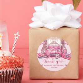 Pegatina Redonda Chica de Sleepover Cumpleaños Personalizado Gracia