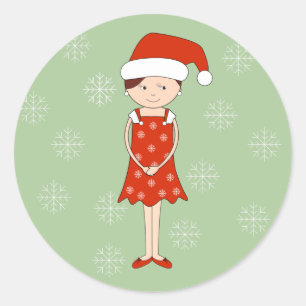 Pegatina Redonda Chica de sombrero de Navidad illusima Copos de nie