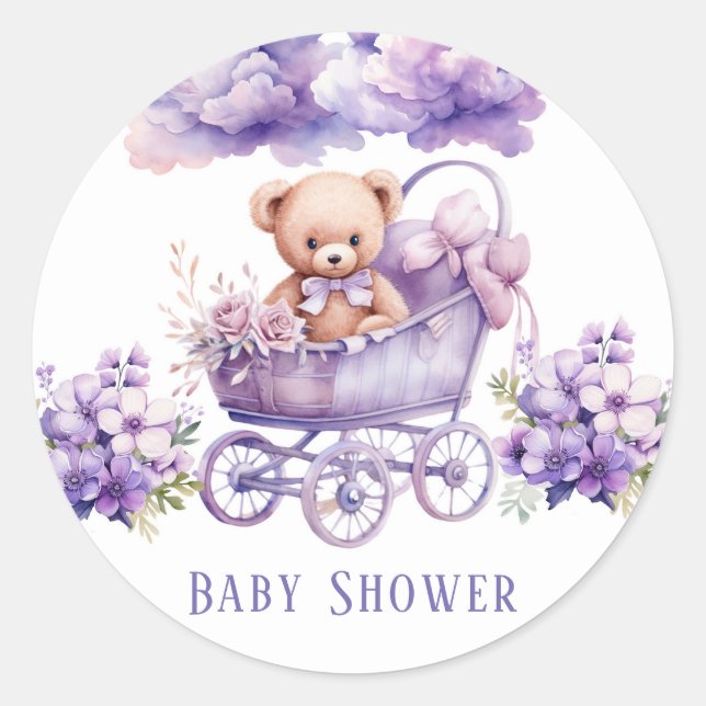 Pegatina Redonda Chica de Teddy Bear de Transporte Adorable Baby Sh (Anverso)