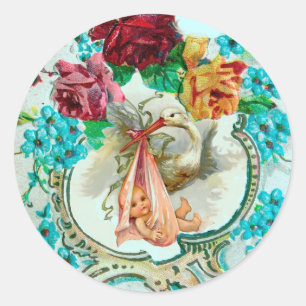 PEGATINA REDONDA CHICA DE TORNILLAS BABY SHOWER ROSES PINK Y FLORES