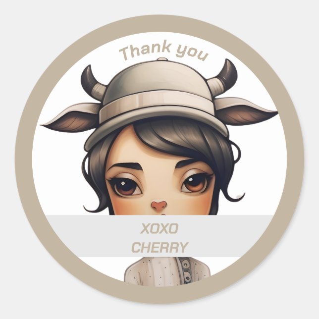 Pegatina Redonda Chica de vaca (Anverso)