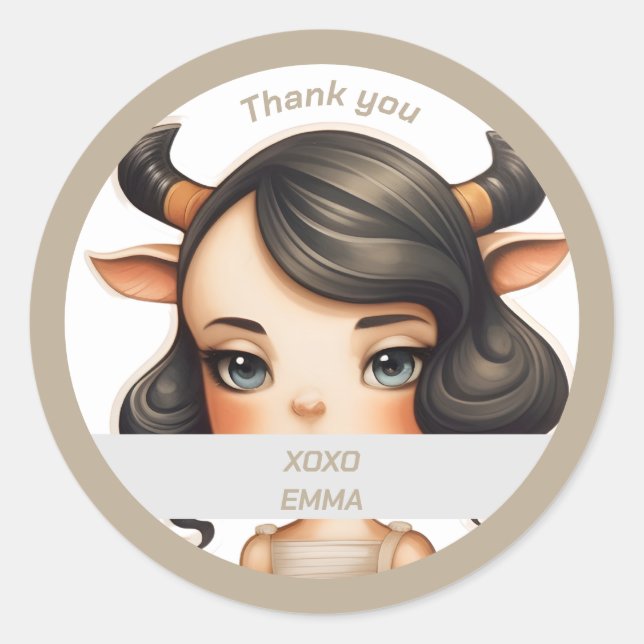 Pegatina Redonda Chica de vaca (Anverso)