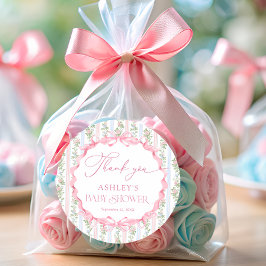Pegatina Redonda Chica de Vintage Floral Bow Baby Shower Gracias