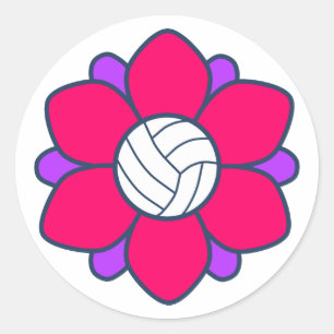 Pegatina Redonda Chica de voleibol rosado caliente