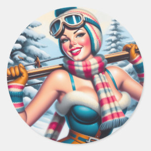 Pegatina Redonda Chica de Winter Pin-up