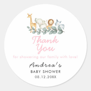 Pegatina Redonda Chica de Zoológicos Animales Baby Shower Gracias