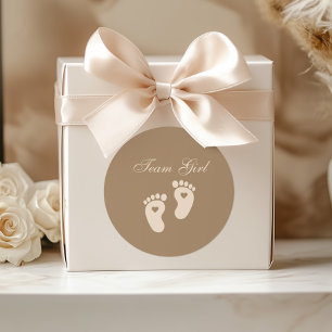 Pegatina Redonda Chica del equipo de huellas de bebé revelación de 