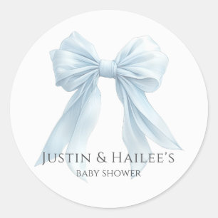 Pegatina Redonda Chica del Lazo Azul Personalizado Baby Shower Coqu