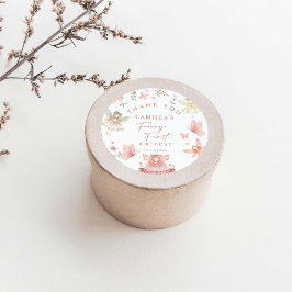 Pegatina Redonda Chica del primer cumpleaños de hadas