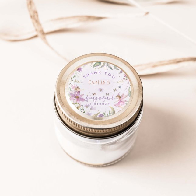 Pegatina Redonda Chica del primer cumpleaños de hadas (Subido por el creador)