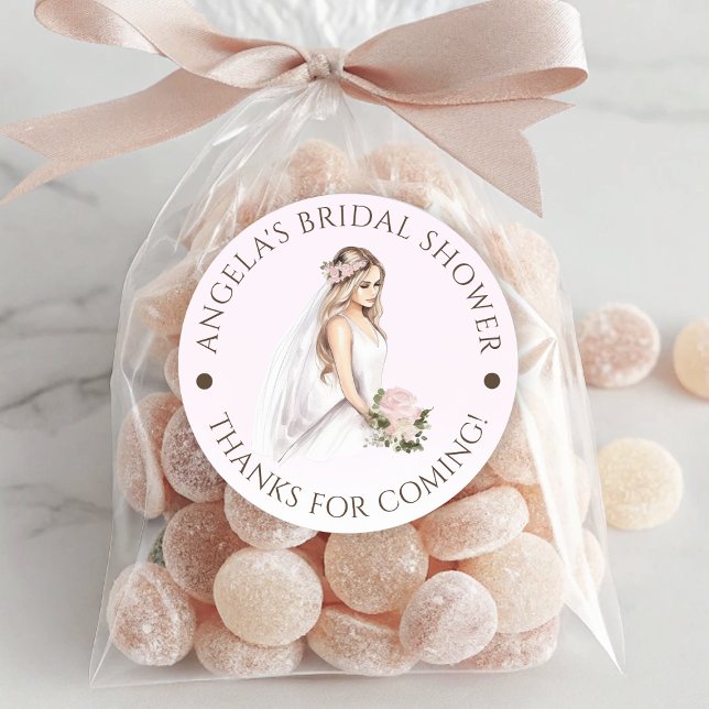 Pegatina Redonda Chica del Shower Nupcial Elegante Rosa Tierno para (Elegant Tender Pink Bride-To-Be Bridal Shower Classic Round Sticker)