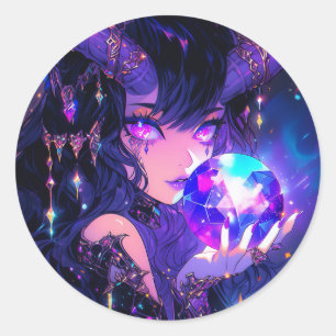 Pegatina Redonda Chica Demon Anime de Purple Crystal Ball