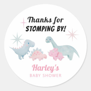 Pegatina Redonda Chica Dinosaur Baby Shower Favor