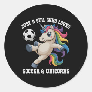 Pegatina Redonda Chica Divertida Que Ama Fútbol Unicornios Niños Sc