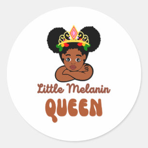 Pegatina Redonda Chica Divertida Reina de Poco Melanina Mes de la H