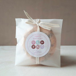 Pegatina Redonda Chica Donut y Bow Birthday Party