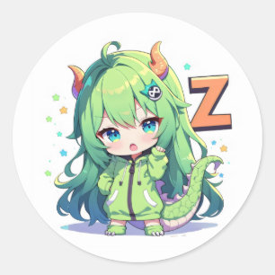 Pegatina Redonda Chica Dragón Anime Letra Z