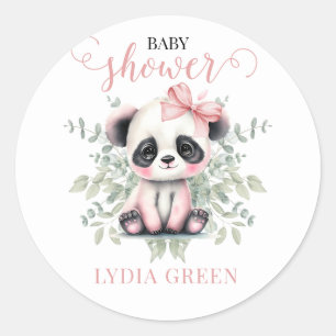 Pegatina Redonda Chica ducha de bebé de panda vegetación Ducha de b