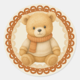 Pegatina Redonda Chica ducha de bebé otoñal acogedor Crema neutra