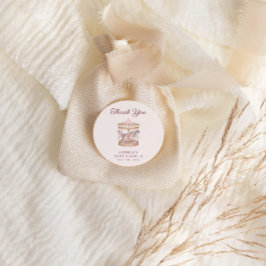 Pegatina Redonda Chica Dulce Carousel Rosa Pastel Baby Shower