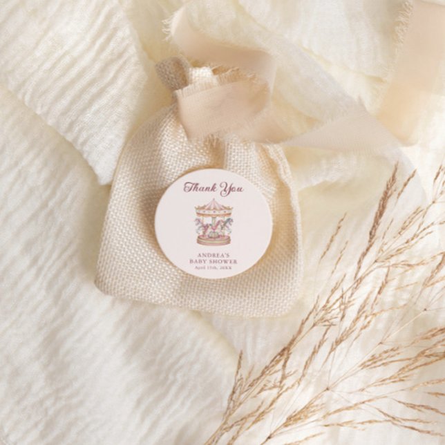 Pegatina Redonda Chica Dulce Carousel Rosa Pastel Baby Shower (Subido por el creador)