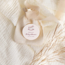 Pegatina Redonda Chica Dulce Tiovivo Rosa Pastel Baby Shower