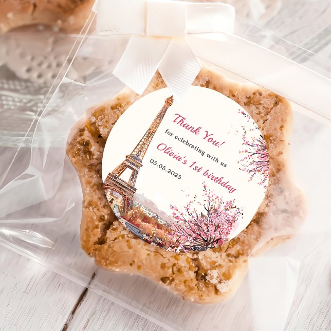 Pegatina Redonda Chica Eiffel Tower París Primer Fiesta de cumpleañ (Subido por el creador)