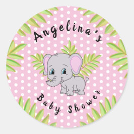 Pegatina Redonda Chica Elefante Polka Rosa Dot Baby Shower Animales