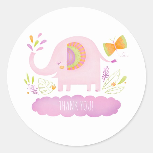 Pegatina Redonda Chica Elephant Baby Shower Gracias Por Favor Pegat (Anverso)