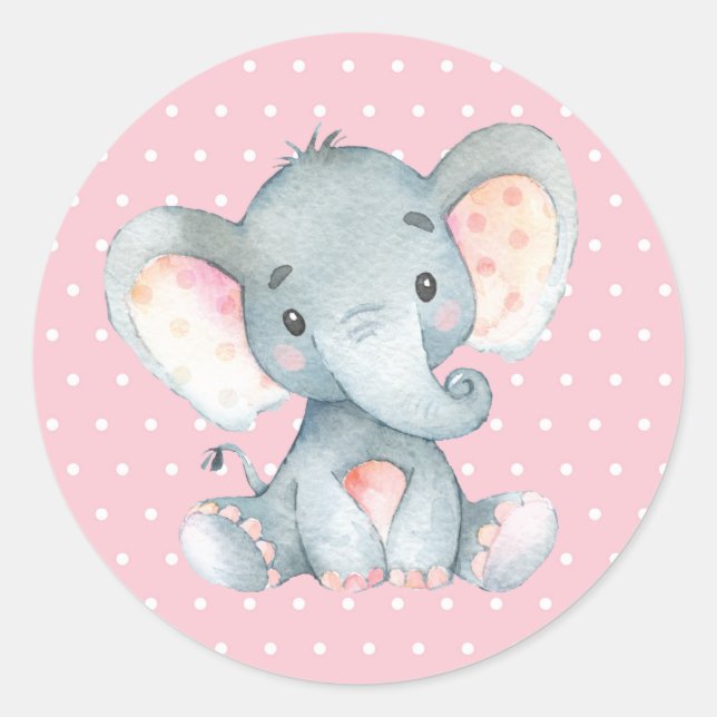 Pegatina Redonda Chica Elephant Baby Shower Pink (Anverso)